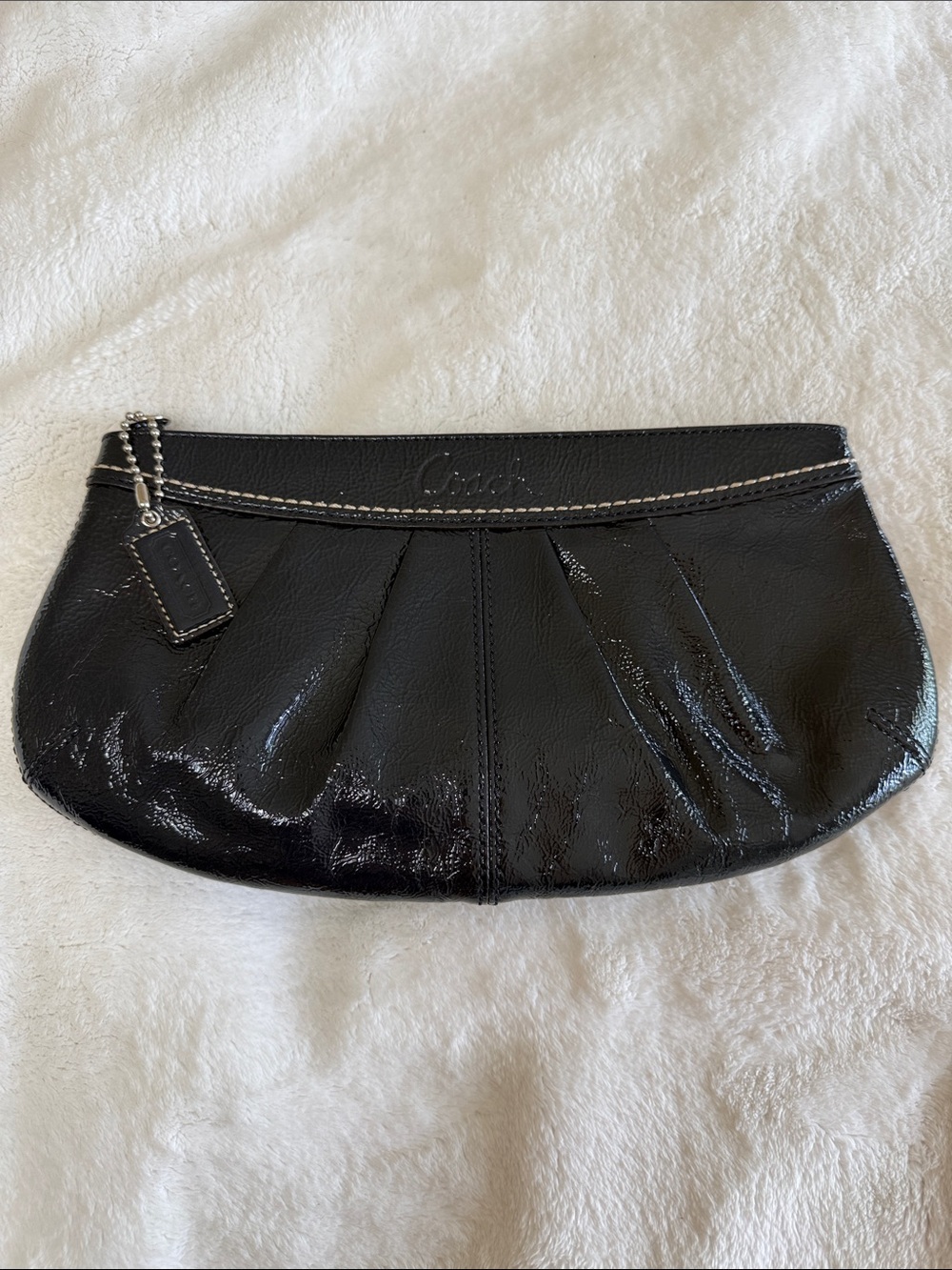 Coach Midnight Navy Patent Leather Pleated Clutch 2012